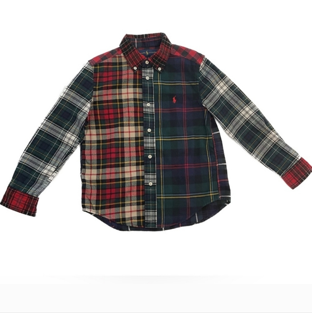 NWOT POLO Ralph Lauren Patchwork Multicolor Plaid Button Down Shirt Size 6
